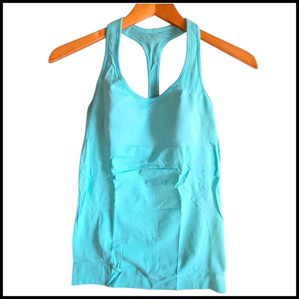 Lululemon Tank Top Racerback Athletic Workout Built-In Bra Aqua Size 6